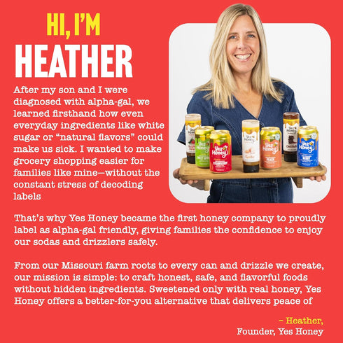 11oz (12-Cans), 100% Yes Honey Soda Strawberry Honey-Sweetened Healthy Soda, Alpha Gal Friendly, Gluten Free, Caffeine