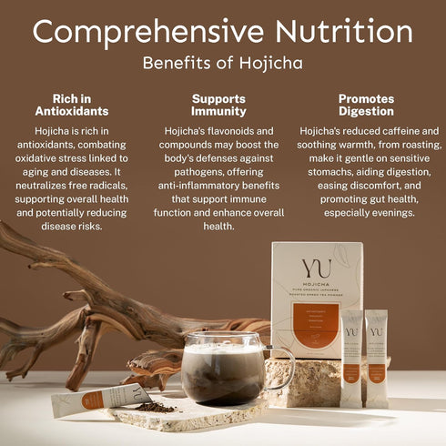 30 Packets Yu Tea Organic Hojicha Green Tea Powder, Instant | Rich in Antioxidants & EGCG | Pure Japanese Roasted Green