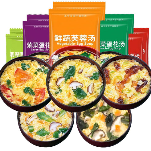 DGYLHBJ Vegetable Soup Mix, 12g/Bag, Freeze-Dried Instant Mix Soup with 5 Flavors (Laver,Spinach,Radishes-Shrimp,Vegetables,Tomato),
