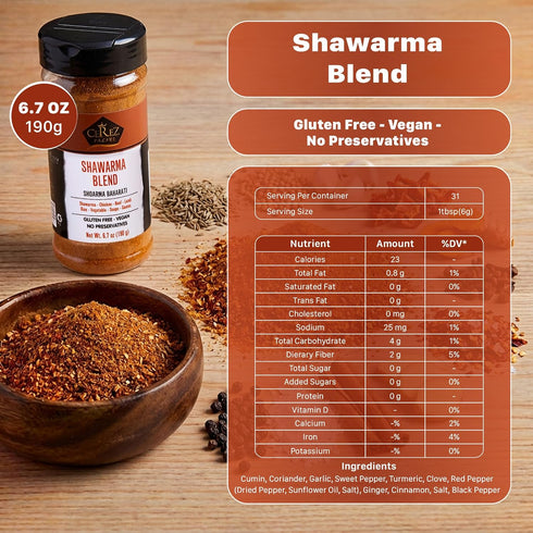 6.7 oz Cerez Pazari Shawarma Spice Blend Middle Eastern Seasoning with Cumin, Sweet Pepper, Garlic & Turmeric Non-GMO