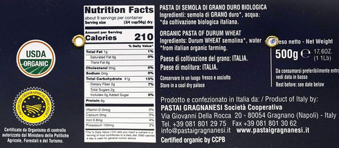 Pastai Gragnanesi 17.6 500 Pack 4 Spaghetti Organic Italian Pasta di Gragnano | I.G.P. Protected | Ounce | Gram |