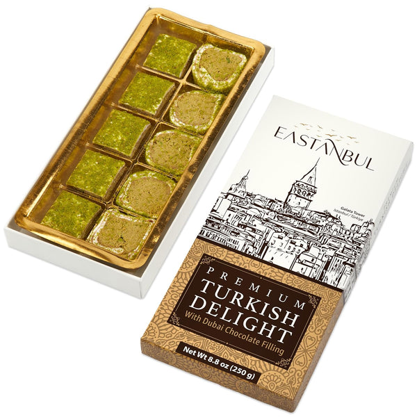 Eastanbul Dubai Style Turkish Delight with Dubai Filling, 8.8oz, Pistachio and Knafeh