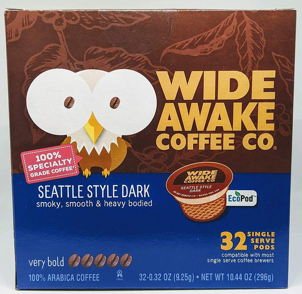 Wide Awake Coffee Seattle Style Dark Single Serve Cups 13oz (32 Count Box)