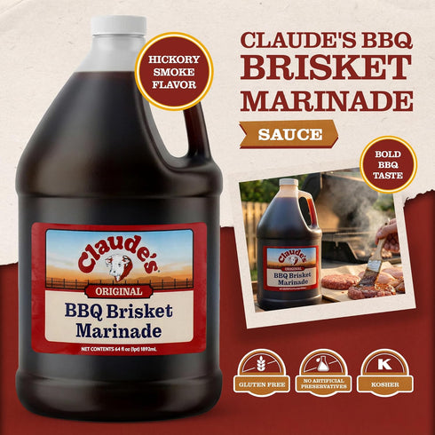 (Pack 1, 64 oz) Claude's Original BBQ Brisket Marinade Sauce of Smoky Texas Barbecue Sauce Tenderizing, Gluten Free