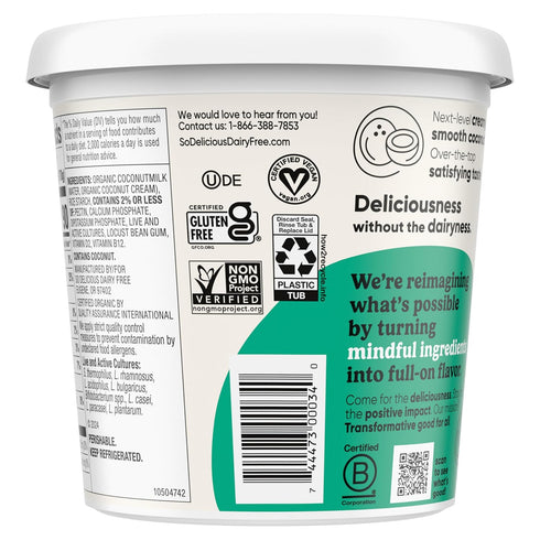 SO DELICIOUS 24 oz Dairy Free Coconut Milk Yogurt Alternative, Unsweetened, Plain, Vegan, Gluten Free, Non-GMO, Creamy