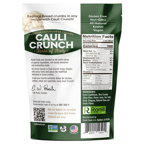 Breadrucmbs, 2-PACK, Cauli Crunch | Italian Cauliflower Gluten Free Bread Crumbs Italian Bread-Free Certified Gluten