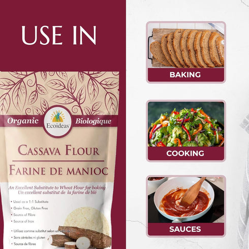 1000g Ecoideas Organic Cassava Flour Gluten-Free, Grain-Free, Non-GMO Ideal for Baking and Cooking High Fiber