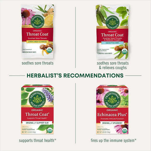 96 (6 Pack) Traditional Medicinals Tea, Organic Throat Coat, Supports Throat Health, Tea Bags