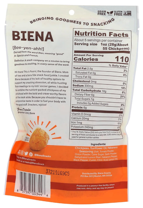 5 Biena Foods, Chickpea Snack Habanero, Ounce