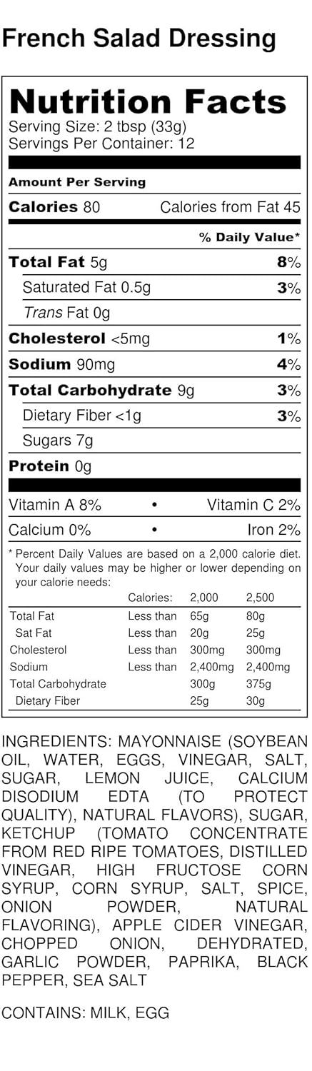 Premium FRENCH Salad Dressing - Low Saturated Fat, Low Cholesterol, Low Sodium - Crafted with Farm Fresh Herbs