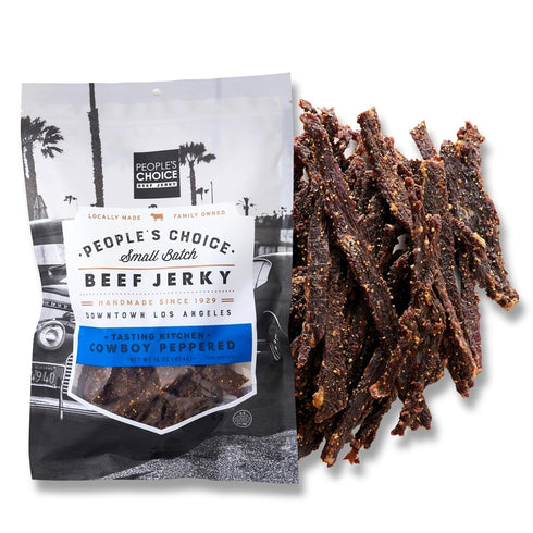 Peoples Choice Beef Jerky Tasting Kitchen Cowboy Peppered Sweet & Smoky 9g