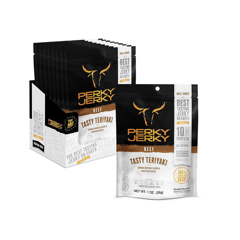 Perky Jerky Tasty Teriyaki 100% Grass Fed Beef Jerky, 1oz (Pack of