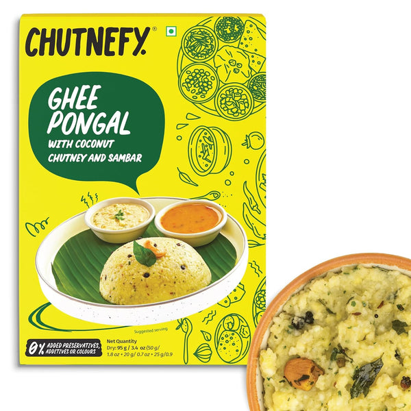Chutnefy | Ghee (Ven) Pongal (With Coconut Chutney and Sambar) Meal Pack