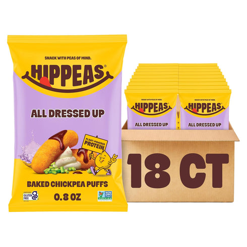 Hippeas Chickpea Puffs, All Dressed Up, 18 x 0.8 oz Bags, Baked