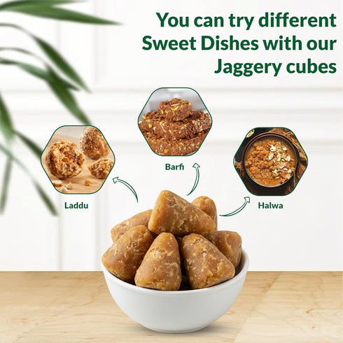 (900g/1.98 lb) Danodia Foods Pure Jaggery Cubes | Natural Desi Gud/Gur Made of Sugarcane | Chemical-Free, Unrefined