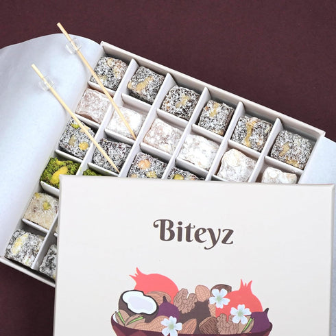 36 Biteyz Nutty Turkish Delight, Vegan Candy Gift Box - Assorted Gourmet Treats with Pistachios, Walnuts, Hazelnuts