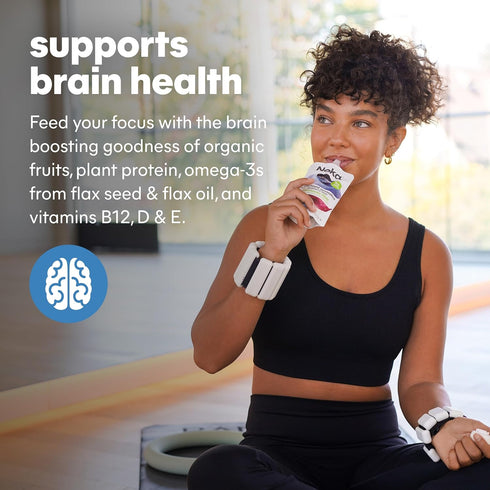 850mg Omega-3 4.22 oz (Pack 12) Noka Superfood Fruit Smoothie Pouches, Blueberry Acai with Brain Support, Healthy