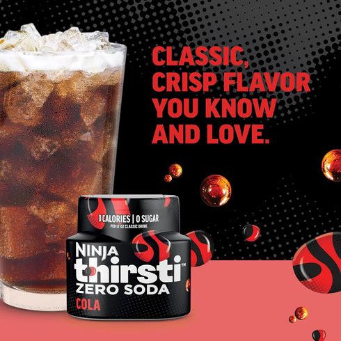 17, 12oz 3 Pack, Ninja Thirsti Flavored Water Drops, ZERO SODA Cola, Classic Soda Flavors, Sparkling or Still, Zero