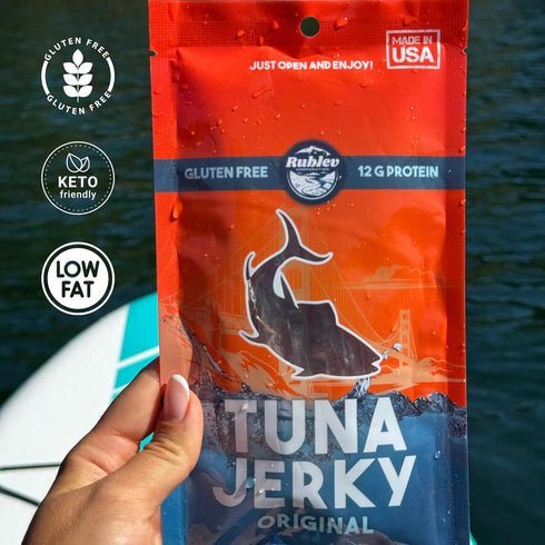 Omega-3 2oz Rublev Fish Jerky - Wild-Caught Tuna, Original Flavor, Dried Fish Strips, Rich, High-Protein Snack, Keto