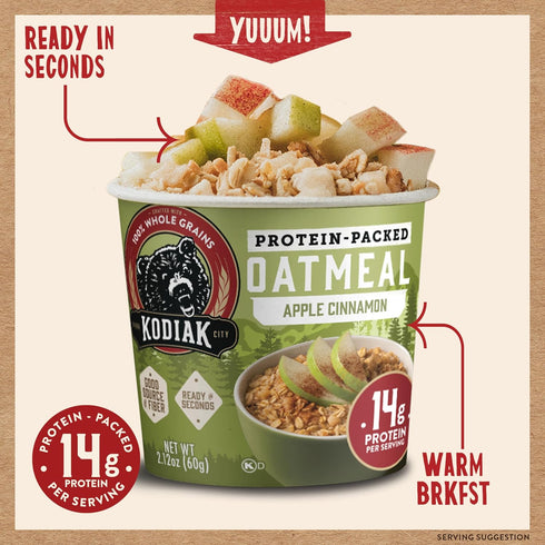 2.12oz (Pack 12) Kodiak Cakes Instant Protein Apple Cinnamon Oatmeal in a Cup