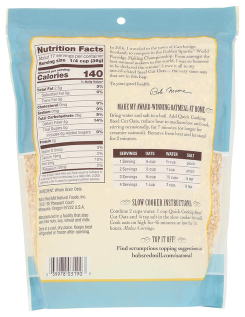 Bob's Red Mill Quick Cooking Steel Cut Oats, 22-ounce