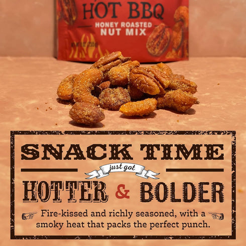 9 oz Rufus Teague Hot BBQ Honey Roasted Nuts Mix, Sweet & Spicy Almonds, Cashews & Pecans, Resealable Pouch (No