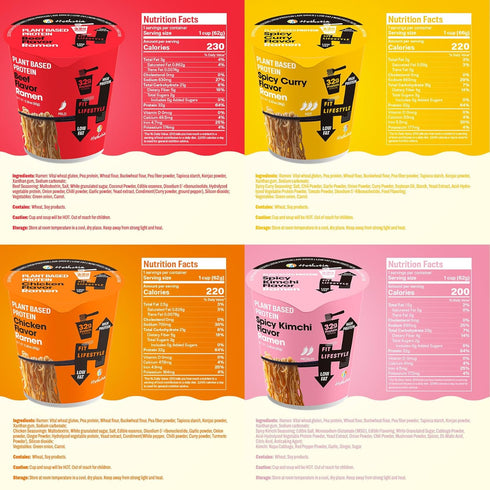 Pack, 6-Pack 32g Hethstia High Protein Ramen Variety Instant Vegan Noodle Soup Cups Chicken, Beef, Spicy Curry, Kimchi