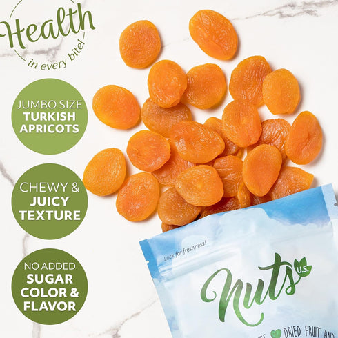 (2 LB) NUTS U.S. Dried Apricots | Jumbo Size Turkish Apricots | No Added Sugar & Color | Chewy and Juicy Texture |