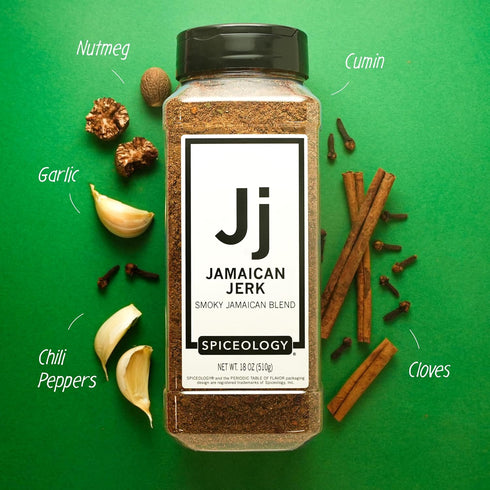 18 oz Spiceology - Jamaican Jerk Smoky Caribbean Rub - BBQ Rubs, Spice Blends and Seasonings - Use On: Seafood, Beef