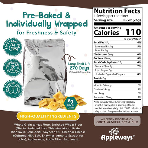4 Packs, 20 Oz Appleways Cheddar Cheese Crackers, All-Natural Whole Grain Cheese Crisps, Healthy Crispy Cheese Snack