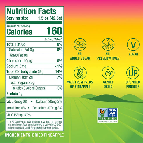 100% 1.5 oz (Pack 8) BranchOut Pineapple Chips, No Added Sugar, Real Dried Pineapple Chunks, Fruit, Better than Freeze