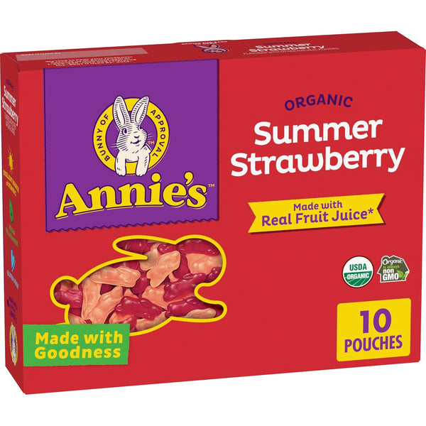 Annie's Organic Bunny Fruit Flavored Snacks, Summer Strawberry, Gluten Free, 10 Pouches,
