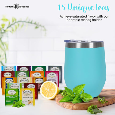 Set Tea Gift for Women & Men Includes Assorted Teas, Elegant Mug & Honey (Teal)
