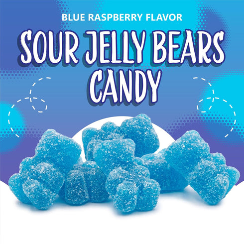 Gummy 1 Sour Bears Candy | Pound Bag | Gelatin Free Chewy Blue Candy | Blue Raspberry Jelly Bears for Baby Showers