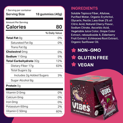 '-2g 6 Packs 18 Gummies VIBES Cherry Force Field Fruity Stars - Delicious Low Calorie Gluten-Free Bulk Fruit Snacks