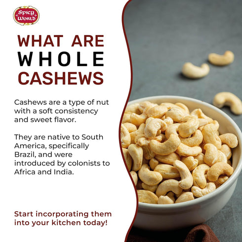Spicy World 2 (32oz) Raw Cashews Whole Pound - Non-GMO, Unsalted, Natural & Pure Whole Cashews - Great for Pesto