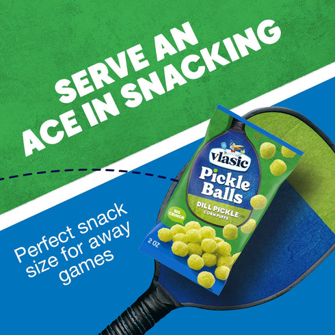 2 oz. (Pack 12) Vlasic Pickle Balls, Dill Pickle Flavored Corn Puffs, Pickleball Gifts