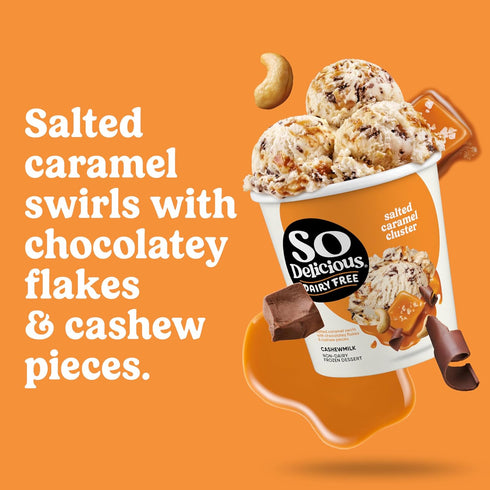 SO DELICIOUS Frozen 1 Dairy Free Cashew Milk Dessert, Salted Caramel Cluster, Vegan, Non-GMO Project Verified, Pint
