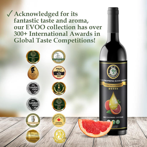 500mg/kg 12.7 Oz M.G. PAPPAS High Polyphenol Rich Blood Orange-Infused Olive Oil Extra Virgin - Over - Cold Pressed