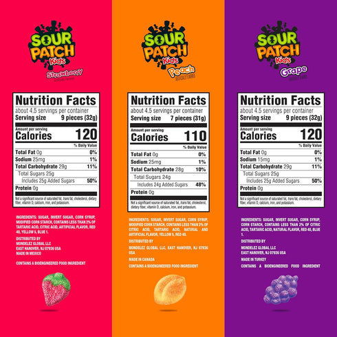 Sour Patch Kids Pack, 12 Fruit Flavors Soft & Chewy Candy Variety Peach, Grape, Strawberry, Bags