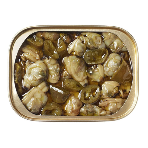 3.75oz (Pack 12), GEISHA Smoked Baby Clams in Extra Virgin Olive Oil with Jalapeno of Baby Clams| Gluten Free No Sugar