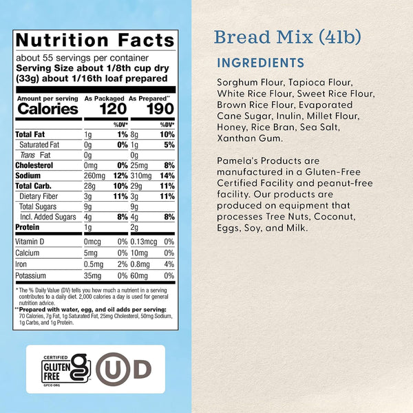4lb (Pack 1) Pamela's Gluten Free Bread and Flour Blend