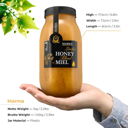 100% 1000g/35.2oz Pack 4 HONIGMA Marma Linden Honey | Authentic Raw Honey from Ukraine | Pure, Unpasteurized & Fully