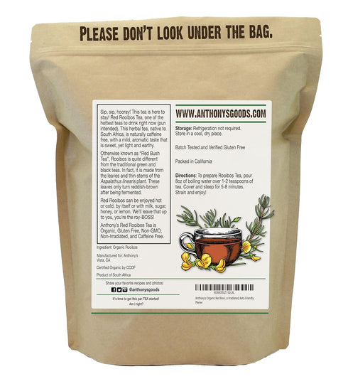 1 lb, Anthony's Organic Red Rooibos Loose Leaf Tea, Gluten Free, Non GMO, Non Irradiated, Keto Friendly