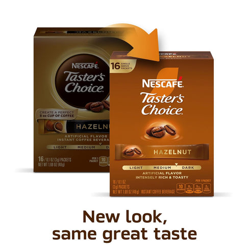Packets, 8 (128 Packets) NESCAF Taster's Choice, Instant Coffee Hazelnut Flavored Coffee, Boxes