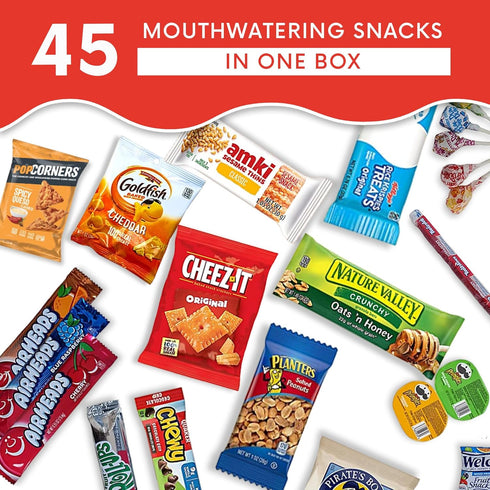 (45 Count) Package Pack Set) Jumbo Jumble Snack Box Gift Care Snacks Variety for Adults Teens Kids Men Women School