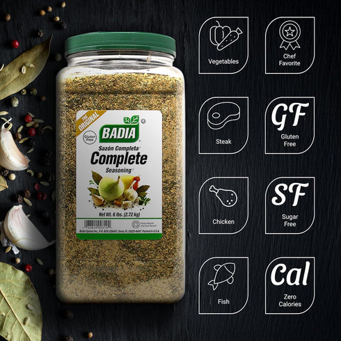 96 oz Badia Complete Seasoning, - All-Purpose Spice Blend of Garlic, Onion, Salt, Pepper, Herbs & Spices - Savory