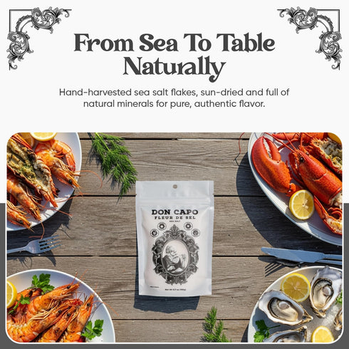 6.7oz Don Capo Fleur de Sel Sea Salt - Hand-harvested Finishing salt for texture and flavor- Flaky Salt for Steaks