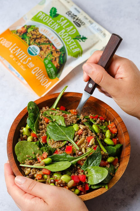 3-Pack 10g protein-packed 5oz BeanVIVO Salad Protein Booster - Organic cooked Lentils & Quinoa with Garlic & Herbs