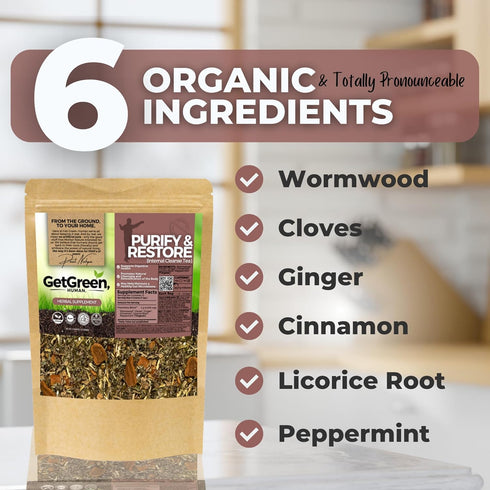 2 oz (57 Gut Clean and Restore (Internal Cleanse) Loose Leaf Tea w/ Wormwood, Cloves, Ginger | Organic Herbal Tea |